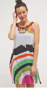 Desigual Raquel Chiffon Print Embellished Dress Size UK 12 Art To Wear Boho - Picture 1 of 10