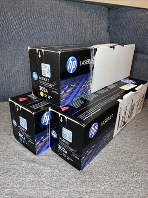 HP M254 M281 202A CF500A Set 3 Toner Cartridge GENUINE New! Magenta, Cyan, Black - Image 1 of 4