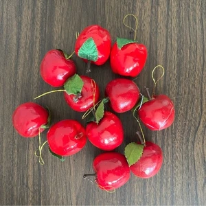 11er Set Vintage Deko rote Apfel Ornamente einer beschädigt klein Weihnachten - Bild 1 von 4