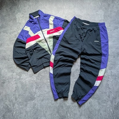 Vintage Adidas Originals Striped Nylon Track Suit Pants Jacket Sz L Streetwear - Image 1 of 4