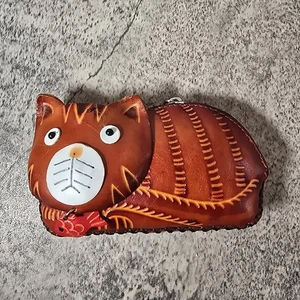 Art Design Rosso Rigido Pelle Gattino Gatto Piccolo Mini Portamonete Splendido Portafoglio 3" - Foto 1 di 3