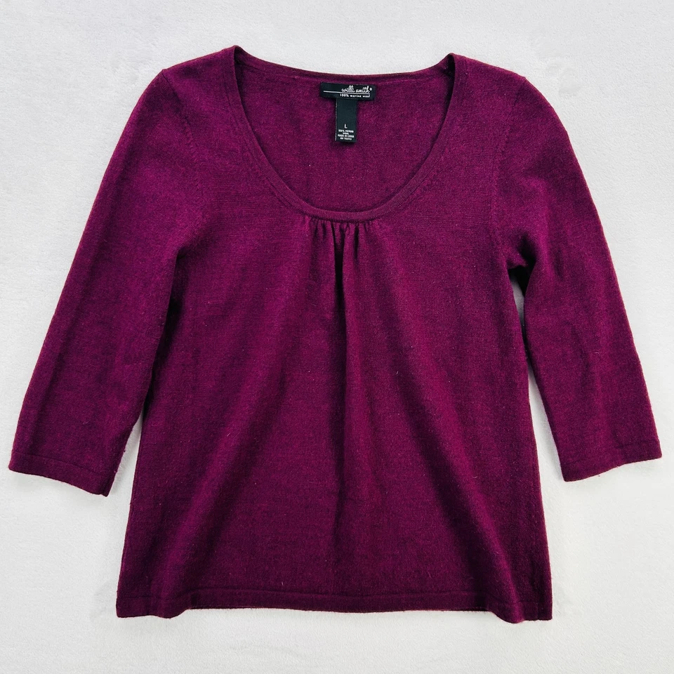 Willi Smith Sweater Womens Large Purple Merino Wool Scoop Neck Pullover Top - Image 1 of 4
