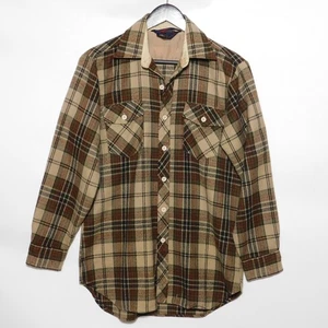 Vintage 1970s SPORTSMAN Rugged Brown Plaid Flannel Button Up Shirt Men's Large - Bild 1 von 11