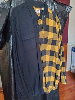 Levis Shirt Men XL  Gold Plaid BLACK Flannel Long Sleeve Button Up Relax Collard - Image 1 of 4
