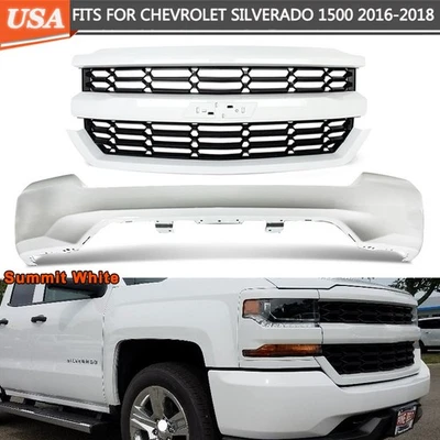 Front Bumper Face Bar Fit Chevy Silverado 1500 16-18 Summit White & Upper Grille Foto 1 de 4