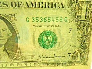  1977 A $1 💵 🏦  Note US One # G 35365458 G 💸 🆓 🪙/  Good Luck To You. - Picture 1 of 6