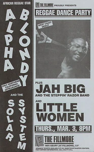 ALPHA BLONDY debut JAH BIG & LITTLE WOMEN 1988 rare FILLMORE new era's 1st show! - Picture 1 of 1