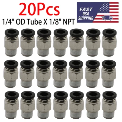 （20Pack） 1/4" OD Tube X 1/8" NPT Pneumatic Fitting, Push to Connect Air Fitting