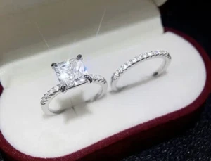 Beautiful Lab Created Diamond Size 6, 7, 8, 9, Or 11 ring Wedding Engagement Set - Picture 1 of 5