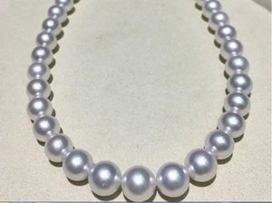 Enorme COLLANA DI PERLE ROTONDE BIANCHE AUTENTICHE MARE DEL SUD NATURALE 17"11-14MM 14K 668AAA - Foto 1 di 6