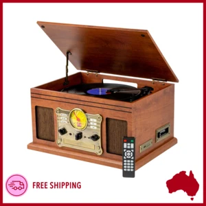 Bluetooth Turntable LP Vinyl Record Player Recorder AUX MP3 CD Cassette RETRO - Picture 1 of 9
