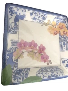 BLUE & WHITE CASPARI Orchidae 10” Square Dinner Plates 8 Count Chinoiserie 💙🤍 - Picture 1 of 6