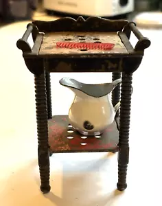 Vintage Miniature Metal Washstand for Dollhouse w/ Enamel Pitcher and Plast Comb - Picture 1 of 9