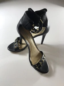 Gianni Bini Womens 9m Black Gold Ankle Strap Heels 1327 - Picture 1 of 17