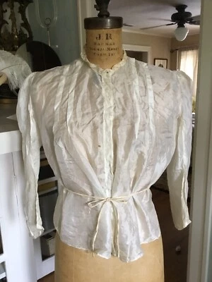 Blusa de seda victoriana eduardiana vintage simple manga 3/4 detalle trasero reunido Foto 1 de 4