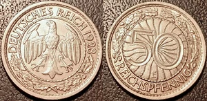 Allemagne - République de Weimar - 50 reichspfennig 1928 E Muldenhutten ! KM#49 - Picture 1 of 1