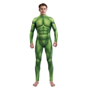 Green Hulk Muscle Jumpsuit Fitness Bodysuit Cosplay Suit Halloween Costume Adult - Picture 1 of 8