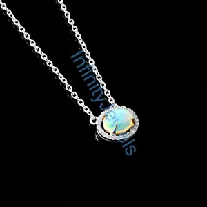 Opale etiope ovale naturale con ciondolo catena zirconi argento sterling 925 - Foto 1 di 8