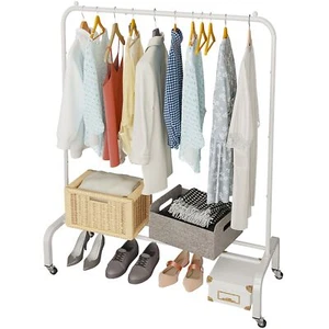 Metal Clothing Rack with Wheels 43.3 Inches Rolling Clothes Garment Coat Rack... - Picture 1 of 8