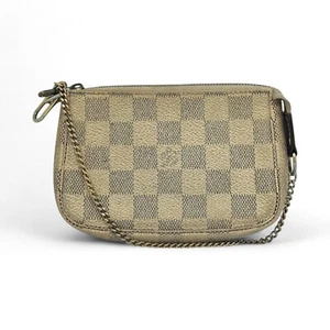 Authentic Louis Vuitton Chain Mini Bag Pochette Damier Azur Ivory Vintage - Picture 1 of 17