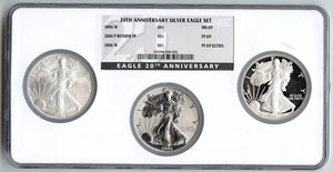 2006 Americana Argento Aquila 3-Coin Set NGC PF69 + MS69 Certificato Collezione - Foto 1 di 2
