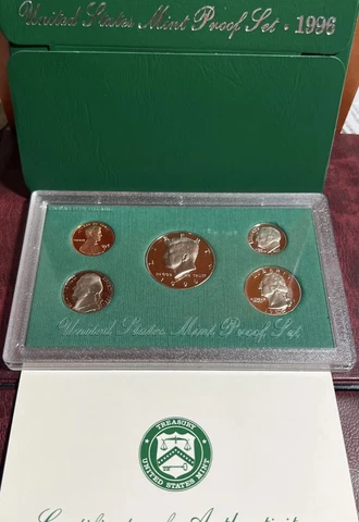1996 S US Mint Proof Set 5 Gem Coins w/Original Box & COA OGP X727 Cover