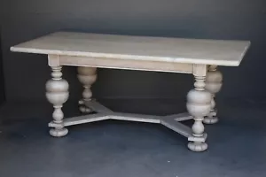 LARGE antique Baronial refectory dining table seats 8 marble top on carved oak - Picture 1 of 12