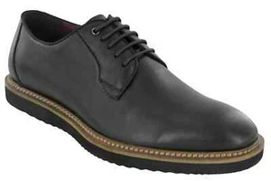 Zapatos Derby Planos de Noche de Cuero Negro Inteligentes Lambretta Para Hombres Brogue Encaje Liso Reino Unido - Imagen 1 de 5