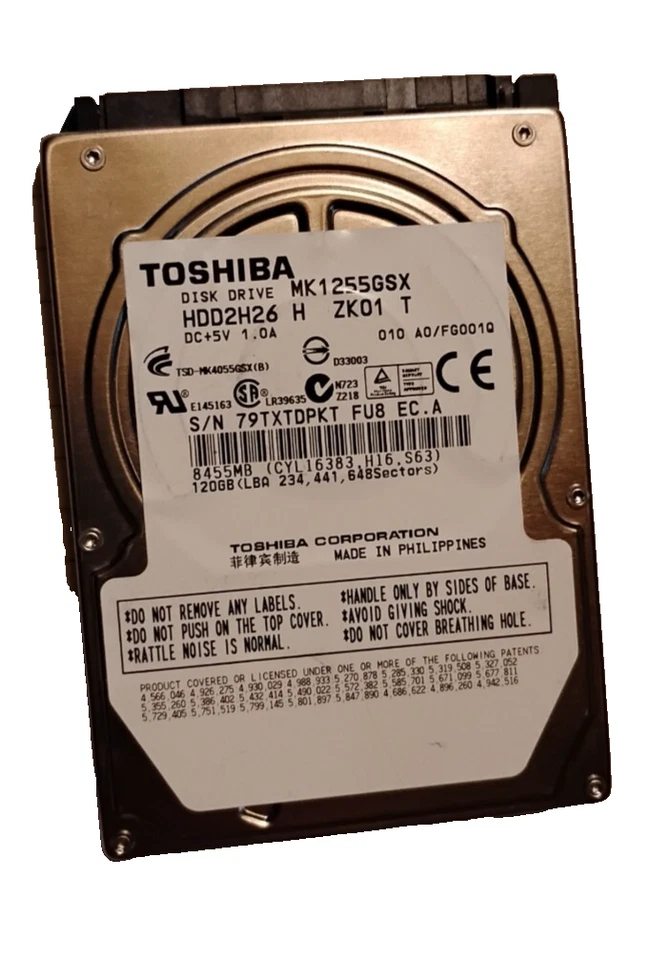 Toshiba 120GB 2.5" SATA Laptop Hard Drive MK1255GSX – Tested – 5400RPM - Image 1 of 1