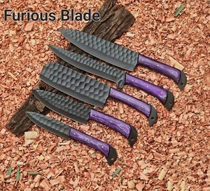 5pcs Hand Forged Carbon steel Chef Knife set, Kitchen Knife Set With Leather Bag - Picture 1 of 3