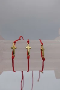 x6 Kabbalah red string cross golden plated medal for baby - Picture 1 of 9
