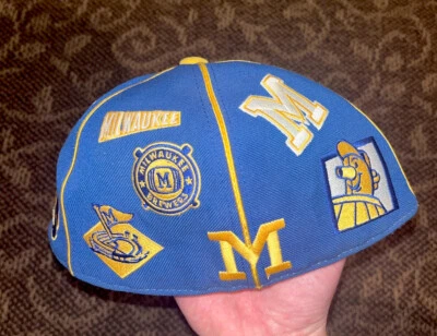 Gorra ajustada para hombre Milwaukee Brewers talla 7 azul amarillo aguja americana MLB🔥 Foto 1 de 4