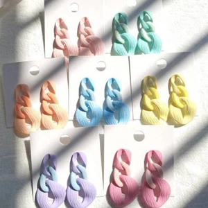 925 Silver Needle Macaron Acrylic Matte Paint Contrast Cute Girl Style Earrings - Picture 1 of 25