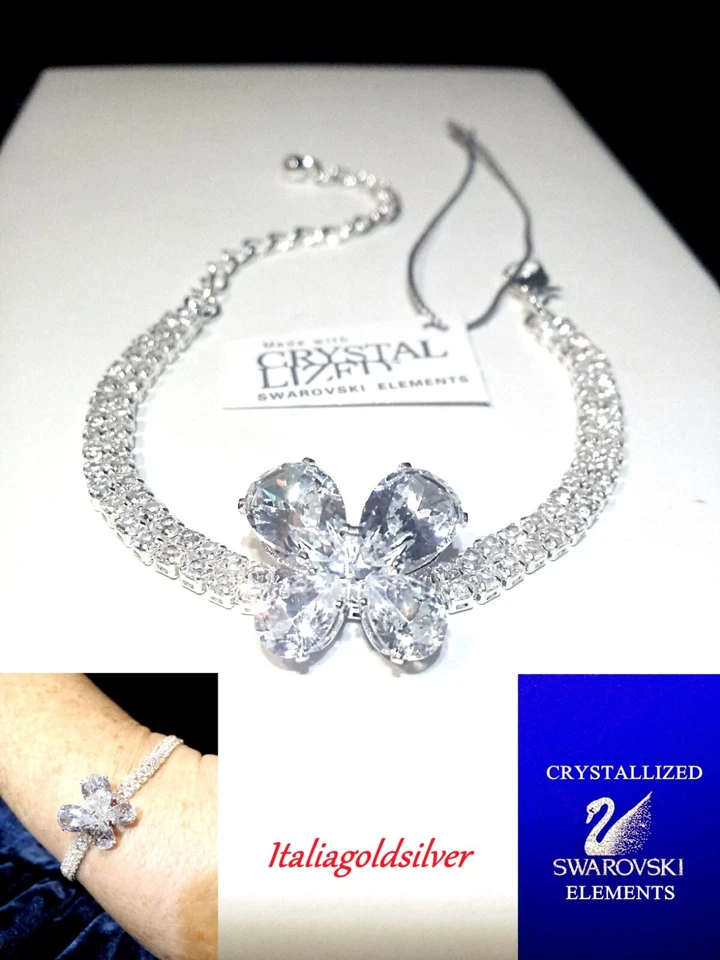 Bracciale Donna SWAROVSKI ORIGINALI Argento Farfalla Cristalli Tennis Diamanti - Immagine 1 di 4