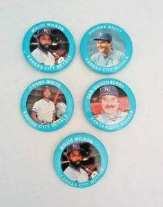 FIVE 1984 Fun Food KC ROYALS Pins MLB Baseball BRETT-WHITE-WILSON(2)-QUISENBERRY - Picture 1 of 2