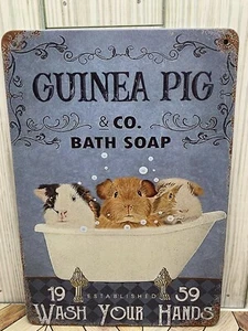 Guinea Pig & Co Bath Soap Small Metal Sign 6”x8” Est 1959 Wash Your Hands - Picture 1 of 1