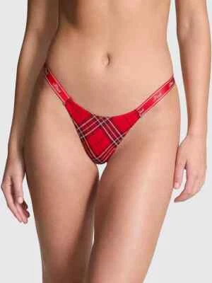 Victoria's Secret ROSA - M Logo Algodón Micro Tanga Panty - Rojo Cuadros Mediano Foto 1 de 3