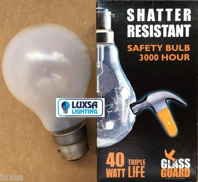 2x 40W BC Shatter Resistant 40 Watt triple life safety bulb Pearl glass guard  F - Image 1 of 3