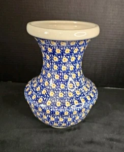 Boleslawiec polnische Keramik 10" Vase blau & weiß mit gelben Blumen - Bild 1 von 7