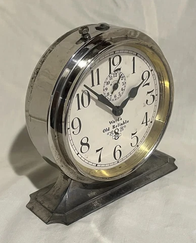1920 Antique Ingraham Ward's Old Reliable 8 day Pedestal Alarm Clock-Runs Strong Cover