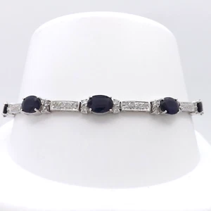 14k Gold Natural Diamond Sapphire Bar Tennis Bracelet September Birthstone 7in - Picture 1 of 11