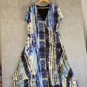 INC International Concepts Womens Sz 18W Wrap Dress Watercolor Tier Maxi Flowy - Picture 1 of 20