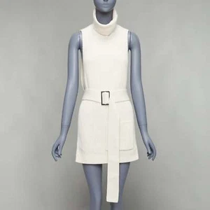 TIBI 100% merino wool cream ribbed belted side cut out funnel collar vest XS - Picture 1 of 9