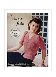1940's Pretty Crochet Cardigan Jacket Pattern Bust 34 - Picture 1 of 2