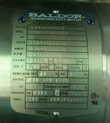 Stainless Steel Baldor Washdown Duty Motor. No.VSSWDM3555T - Image 1 of 4