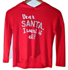 IT'S OUR TIME Red Knit Long Sleeve Hooded DEAR SANTA, I Want It All Top Sz 5, 6x - Picture 1 of 7