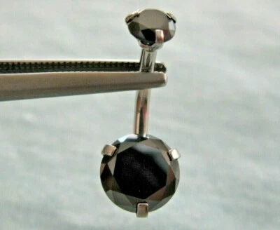 ANILLO VIENTRE DOBLE DIAMANTE NEGRO REAL 2.15ctw, 2 diamantes negros, certificado, probador de diapositivas Foto 1 de 4