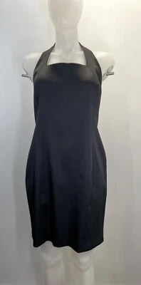 VTG 90s Cache Cocktail Dress SZ 12 Halter Stealth Stretch Heavy Satin - Image 1 of 4
