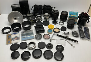 Large Lot Of Vintage Camera Accessories - Lens, Filters, Flash - Nikon, Minolta