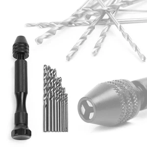 Mini Micro Handbohrmaschine mit schlüssellosem Bohrfutter +10 Spiralbohrer Drehwerkzeug Aluminium - Bild 1 von 11